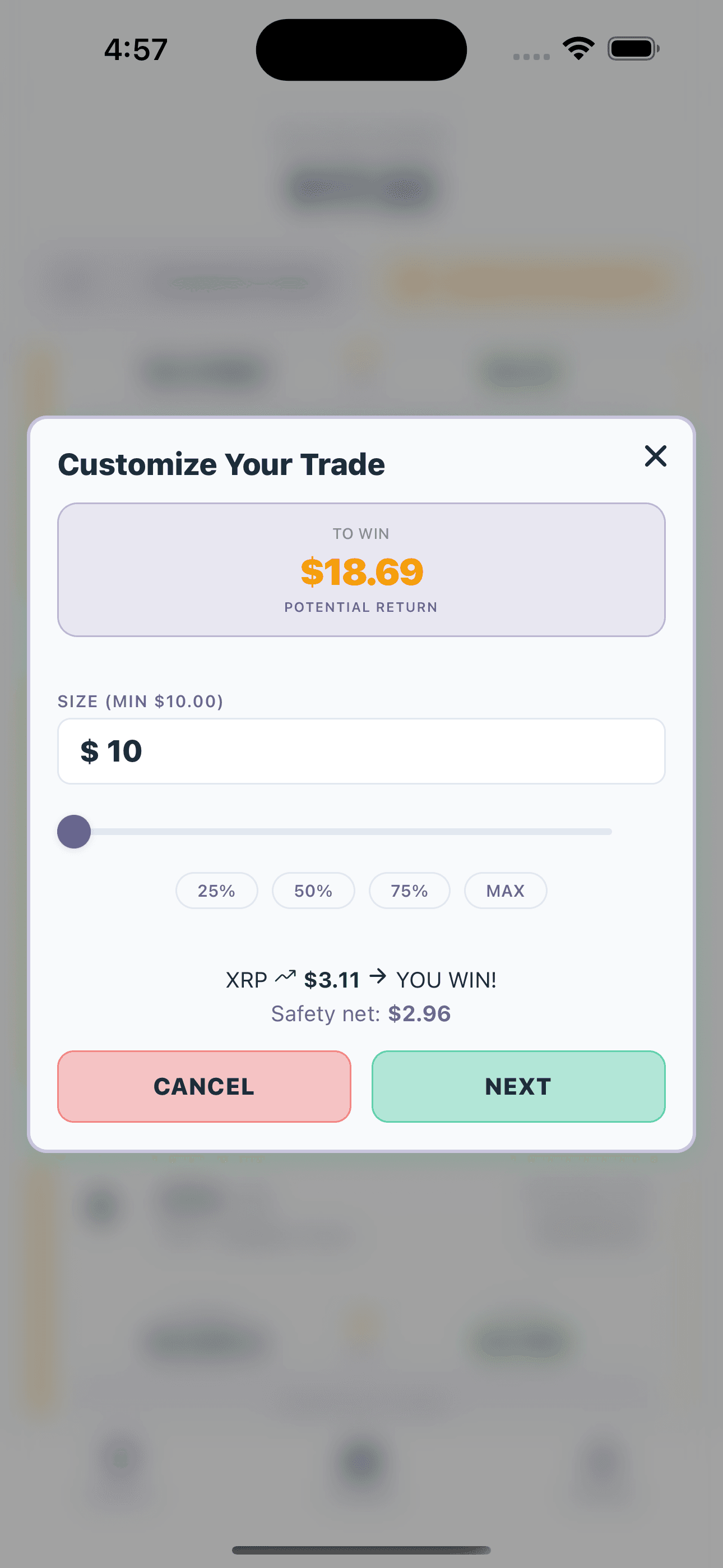 Bluely order screen